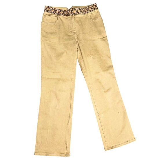 Boho Waist Band Vintage Style Wide Leg Khaki Size 6 - Picture 1 of 4